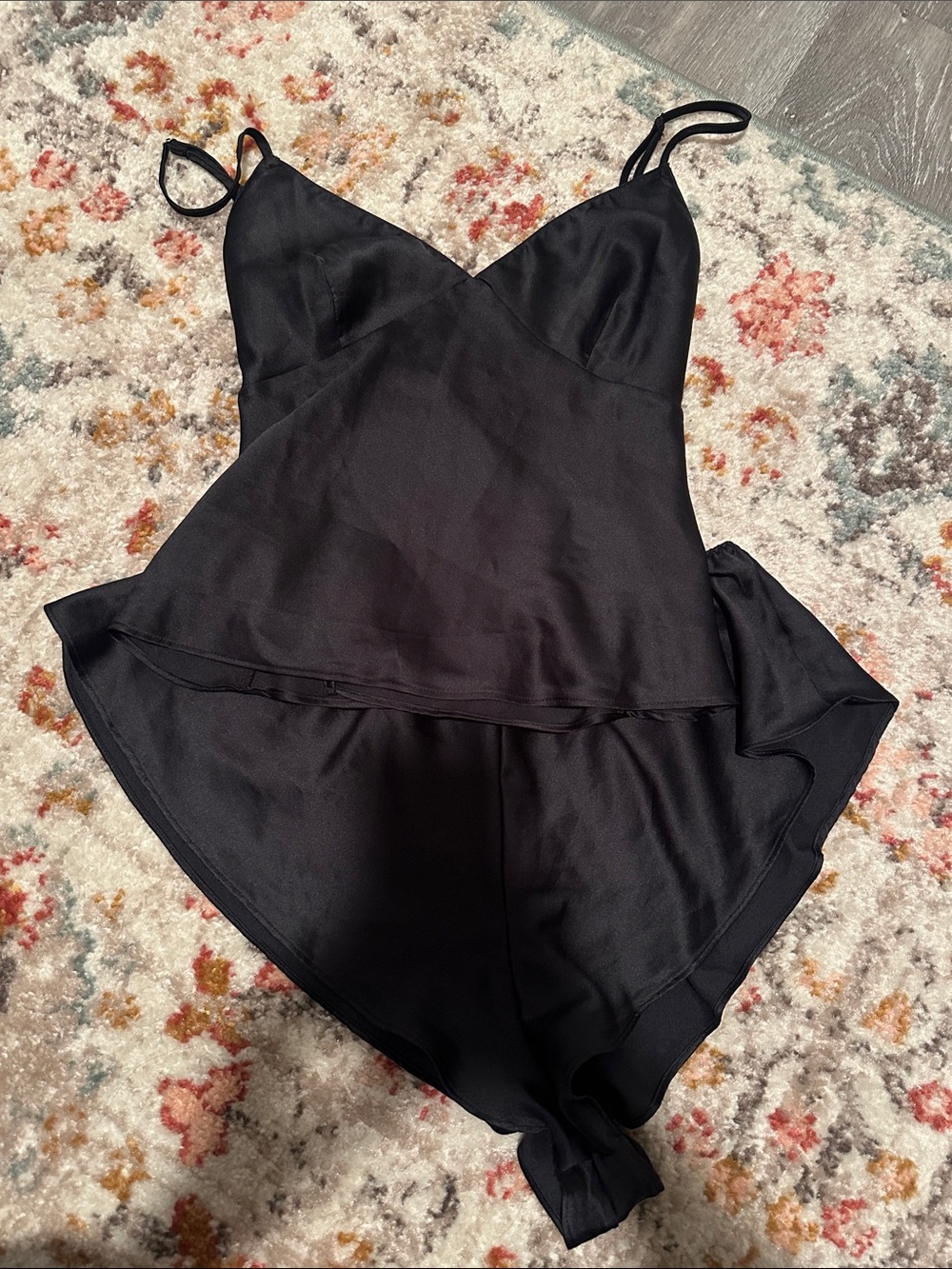 Victoria's Secret Black Satin Cami & Shorts Sleep Set